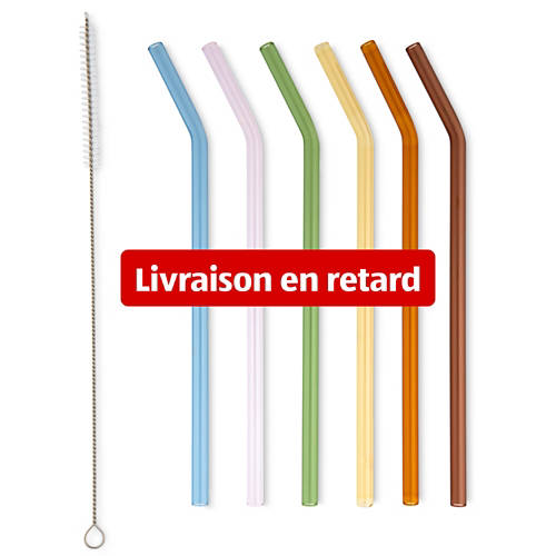 Vue de face 1, Pailles en verre, courbées, multicolores