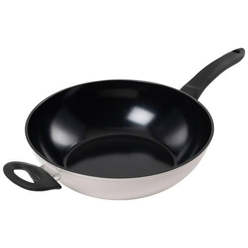 Vista frontale 1, Padelle in ceramica, 28 cm, wok color crema