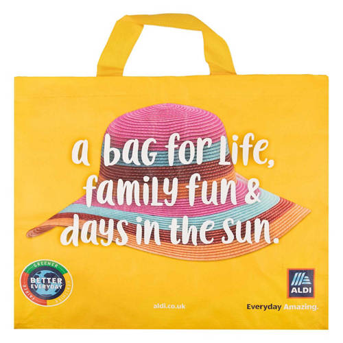 Front shot 2, Yellow Woven Reusable Bag