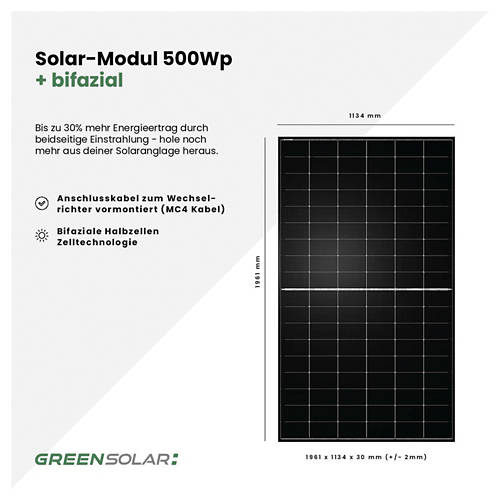 Vorderansicht 2, Mini-PV-Anlage 2.000 W mit Balkonkraftwerk-Speicher 2,11 kWh