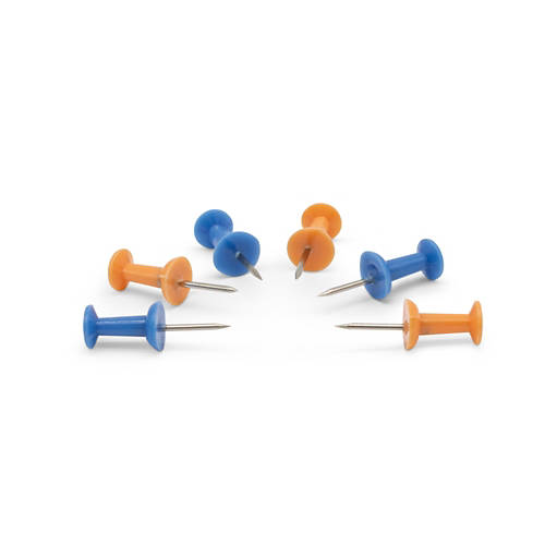 Vue de face 1, Assortiment d’accessoires de bureau, punaises, orange/bleu