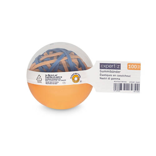 Vue de face 1, Assortiment d’accessoires de bureau, balle, orange/bleu