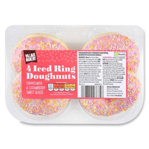 Iced Ring Doughnuts Topped with a Strawberry Sweet Glaze 4 Pack