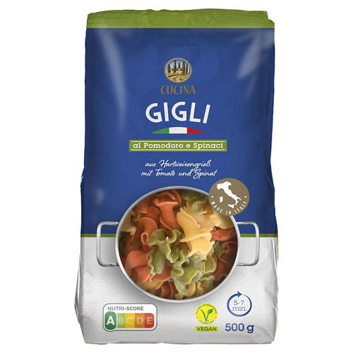 Vorderansicht 1, Italienische Pastaspezialitäten 500 g, Gigli 3-colori