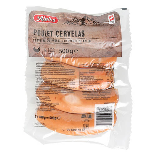 Vorderansicht 2, Brühwurst, Geflügel-Cervelas