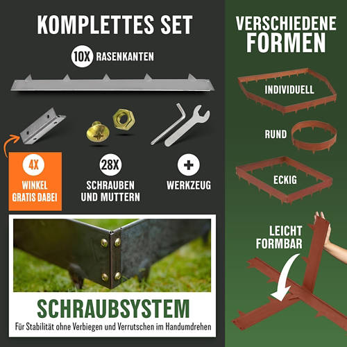 Vorderansicht 2, Rasenkante Cortenstahl