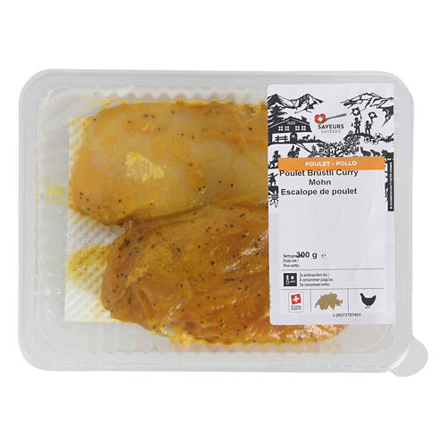 Vorderansicht 2, Pouletbrüstli, Curry-Mohn