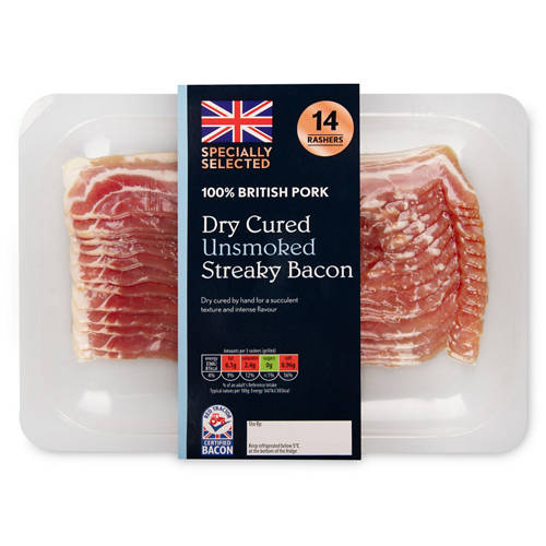 Dry Cured Unsmoked Streaky Bacon 14 Pack