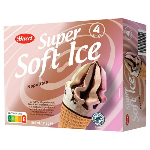 Vorderansicht 1, Super Soft Eis Waffelhörnchen 560 ml, Tricolore