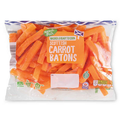Front shot 2, Washed & Ready to Cook Carrot Batons