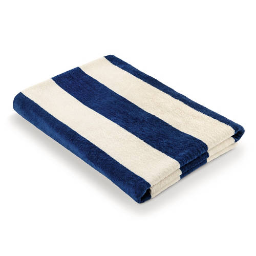 Détails 1, Drap de plage en velours, rayures bleu marine