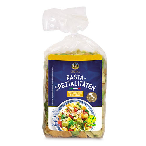 Vorderansicht 1, Süditalienische Teigwarenspezialität, Orecchiette Tricolore
