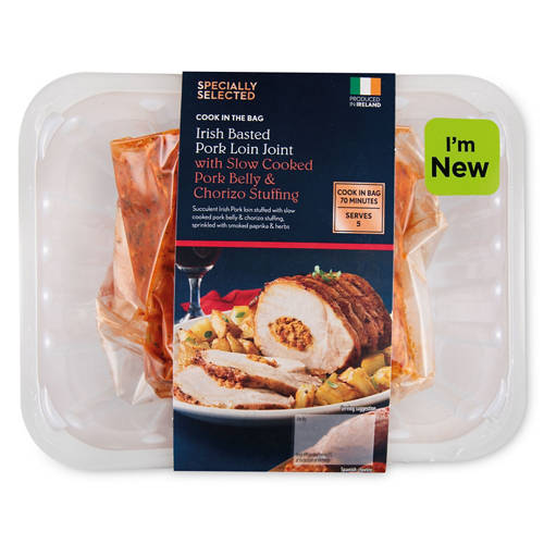 Cook in the Bag Irish Basted Pork Loin Joint with Slow Cooked Pork Belly & Chorizo Stuffing