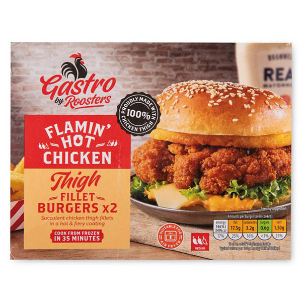 Flamin' Hot Chicken Thigh Fillet Burgers 2 Pack