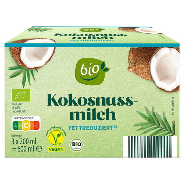 BIO Kokosmilch 3 x 200 ml, 12-14 % Fett