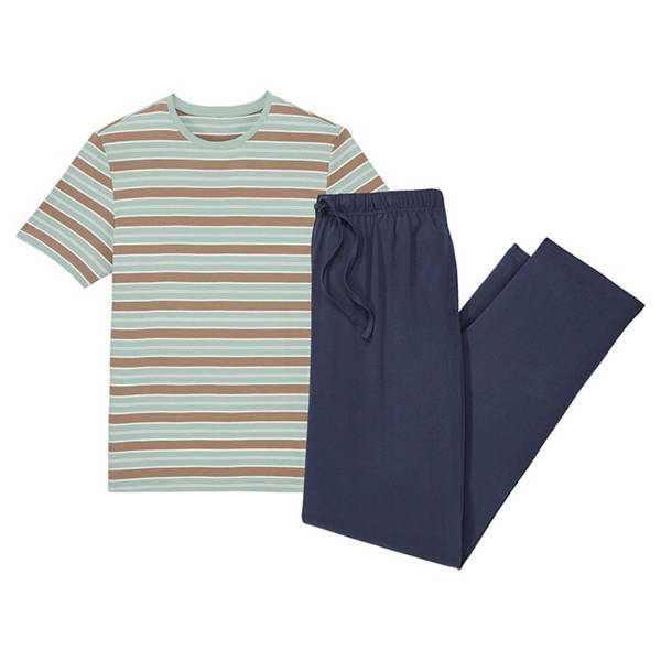 Herren Pyjama, Gestreift/Marineblau, M