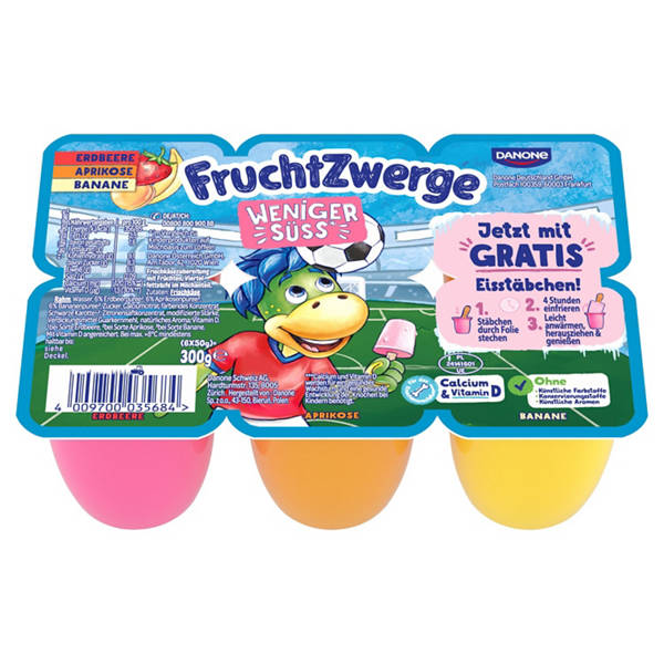 Fruchtzwerge 300 g, Erdbeere-Banane-Aprikose, Weniger Süß