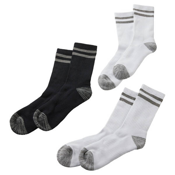 Damen-/Herren-Fitnesssocken 3er-Pack, Crew, Weiß/Grau/Schw., 35/38