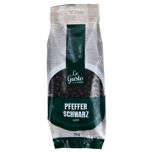 Kräuter und Gewürze im Nachfüllbeutel, Pfeffer schwarz ganz, 70 g