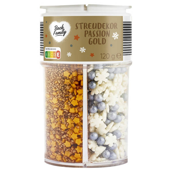 Backdekor 4-fach-Streuer 120 g, Gold/Silber