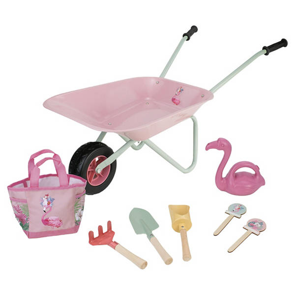 Kinder Garten Set, Schubkarre, Flamingo