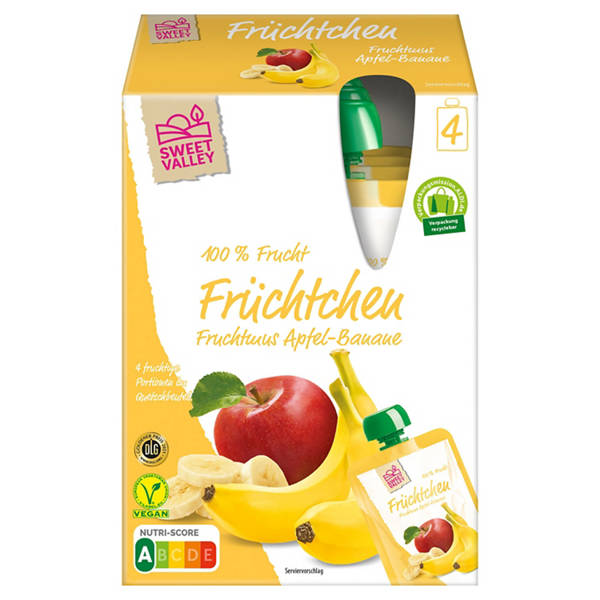 Früchtchen im Quetschbeutel 400 g, Apfel-Banane