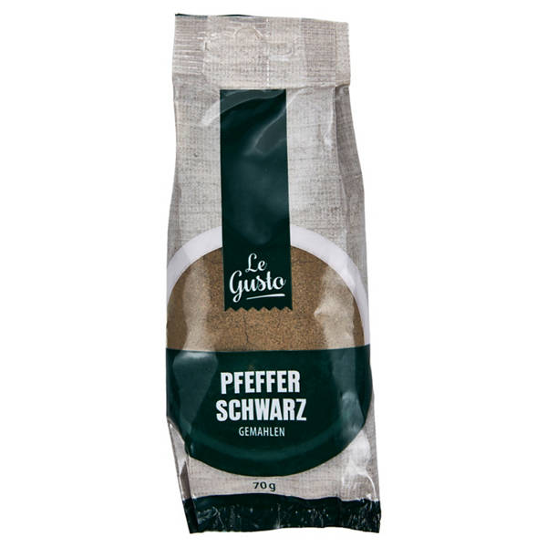 Kräuter und Gewürze im Nachfüllbeutel, Pfeffer schwarz gemahlen, 70 g