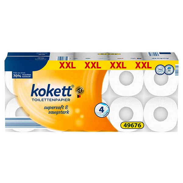 Toilettenpapier XXL 4-lagig, 20 Rollen je 200 Blatt