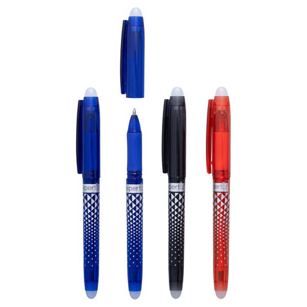 Radierbarer Tintenroller, 4 Stifte, Blau/Schwarz/Rot