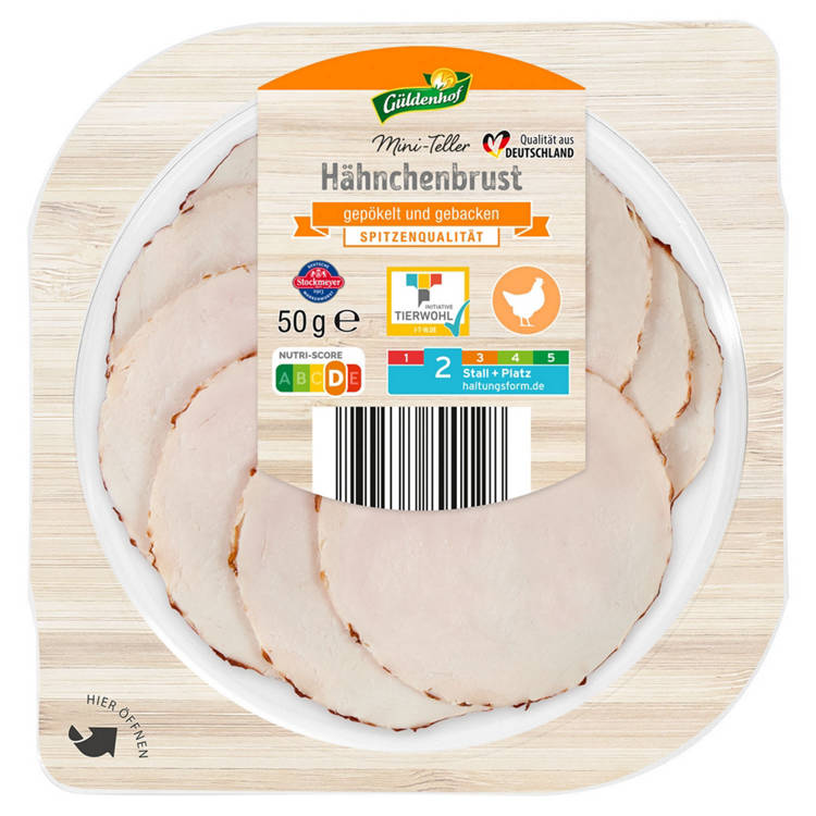 Germany product data sample: Mini Teller 50 g, Hähnchenbrust gebacken