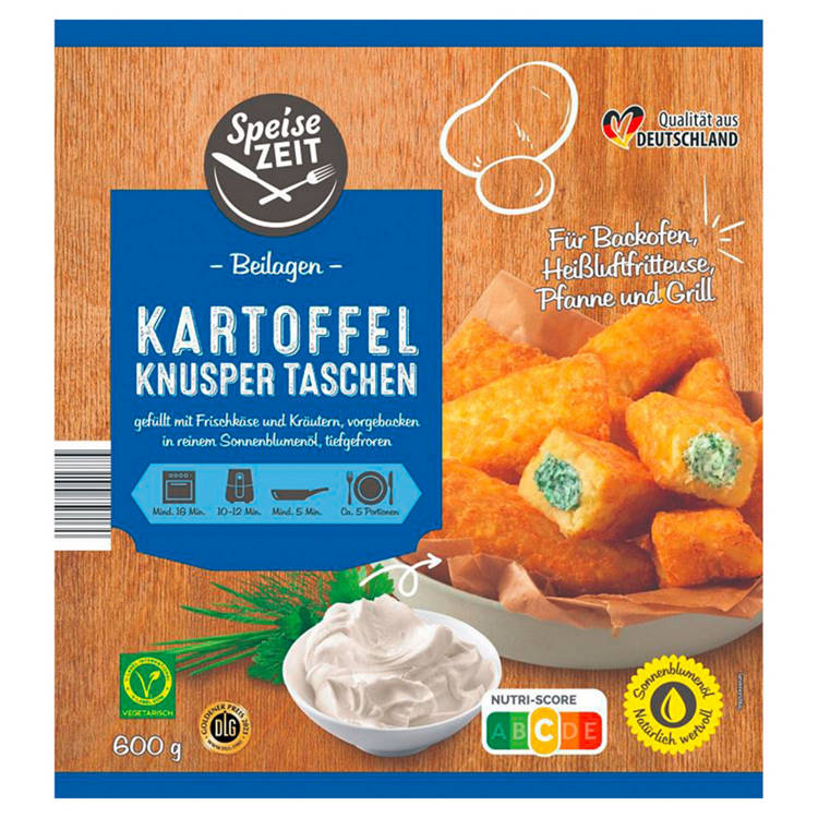 Germany product data sample: Kartoffeltaschen 600 g, Frischkäse-Kräuter