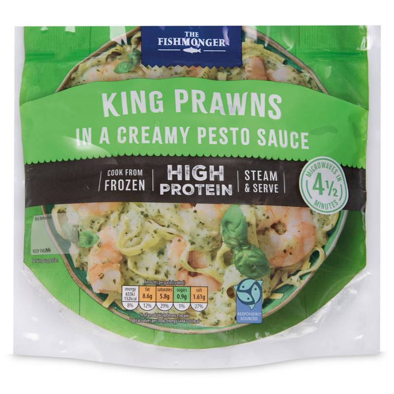 Aldi King Prawns in Creamy Pesto Sauce