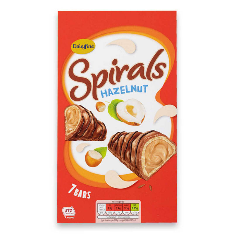 DAIRYFINE Spirals Hazelnut 7 Pack 150 g