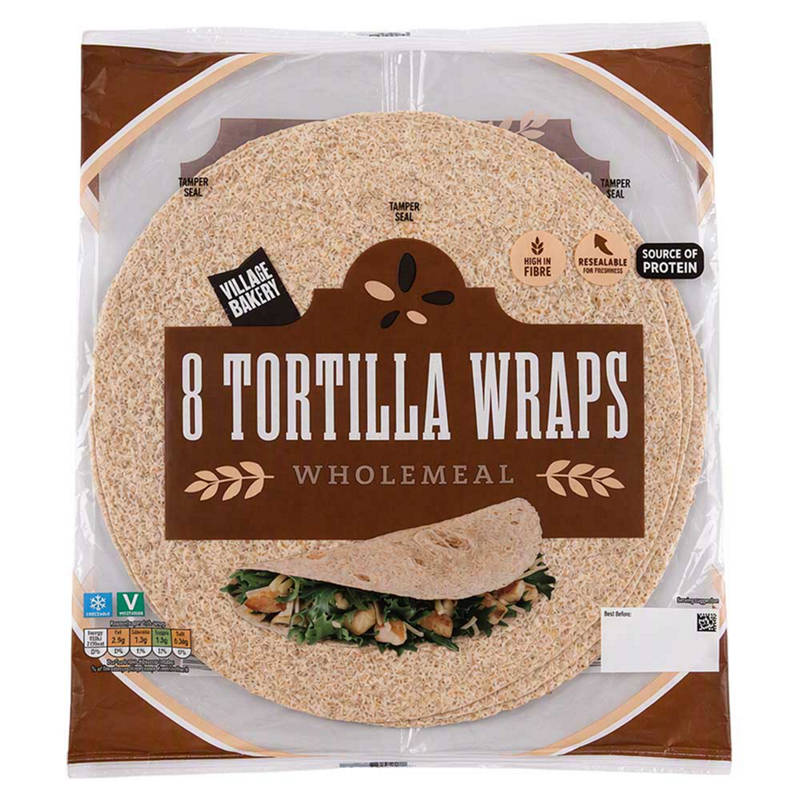 VILLAGE BAKERY Wholemeal Tortilla Wraps 8 Each