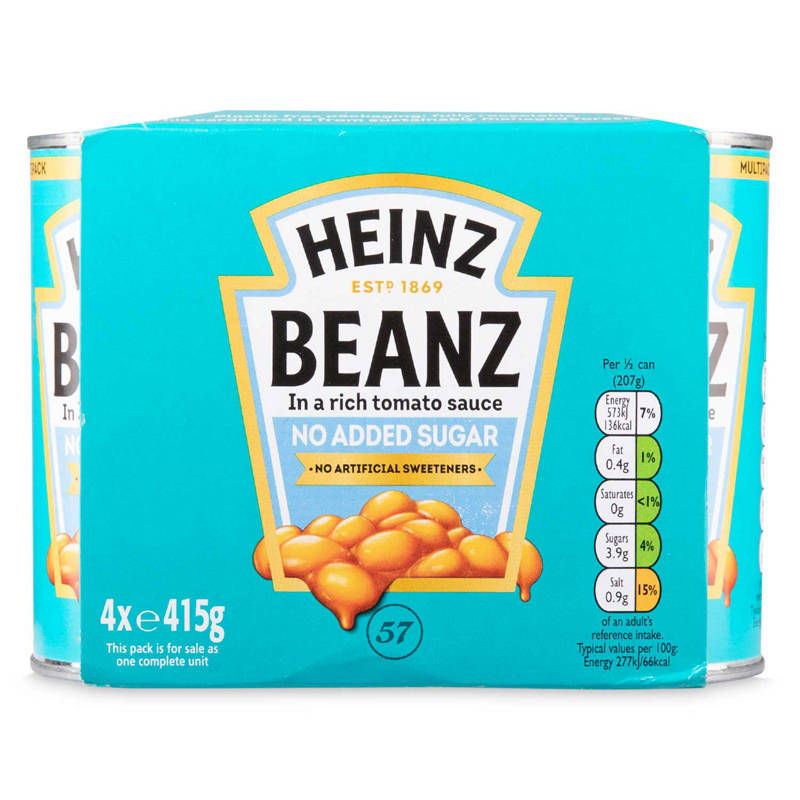 HEINZ No Added Sugar Beanz in a Rich Tomato Sauce 4 Pack 1.66 kg