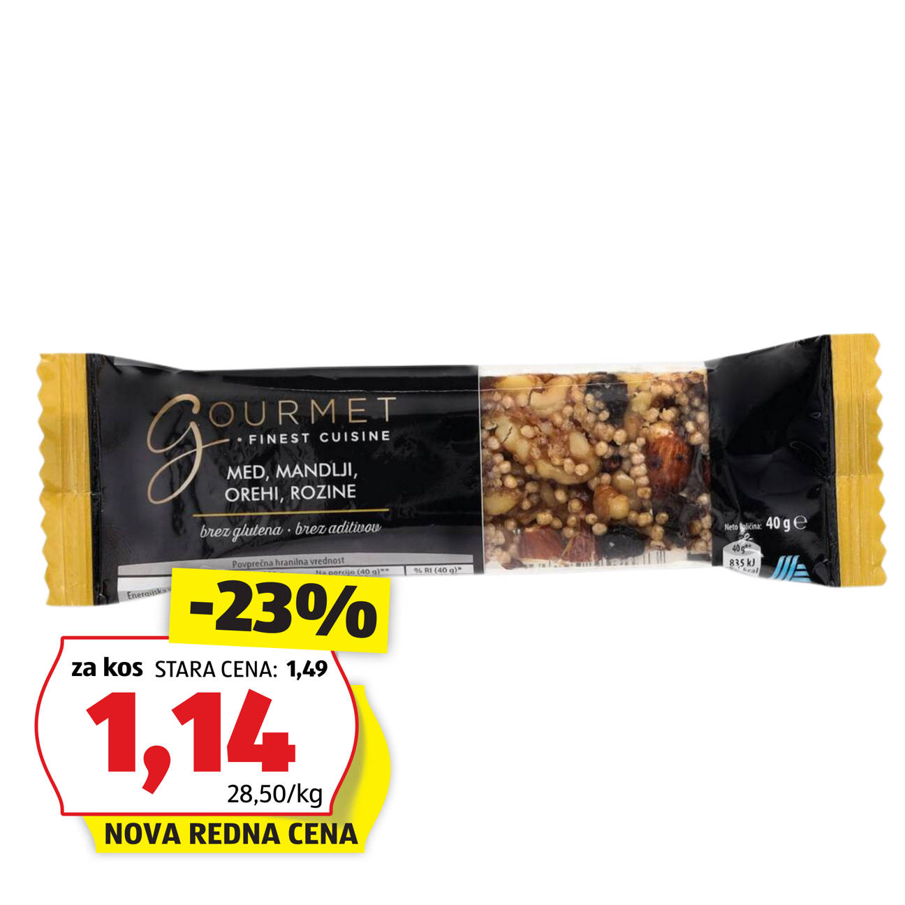 Ploščica iz oreščkov, medu in sadja, orehi-rozine