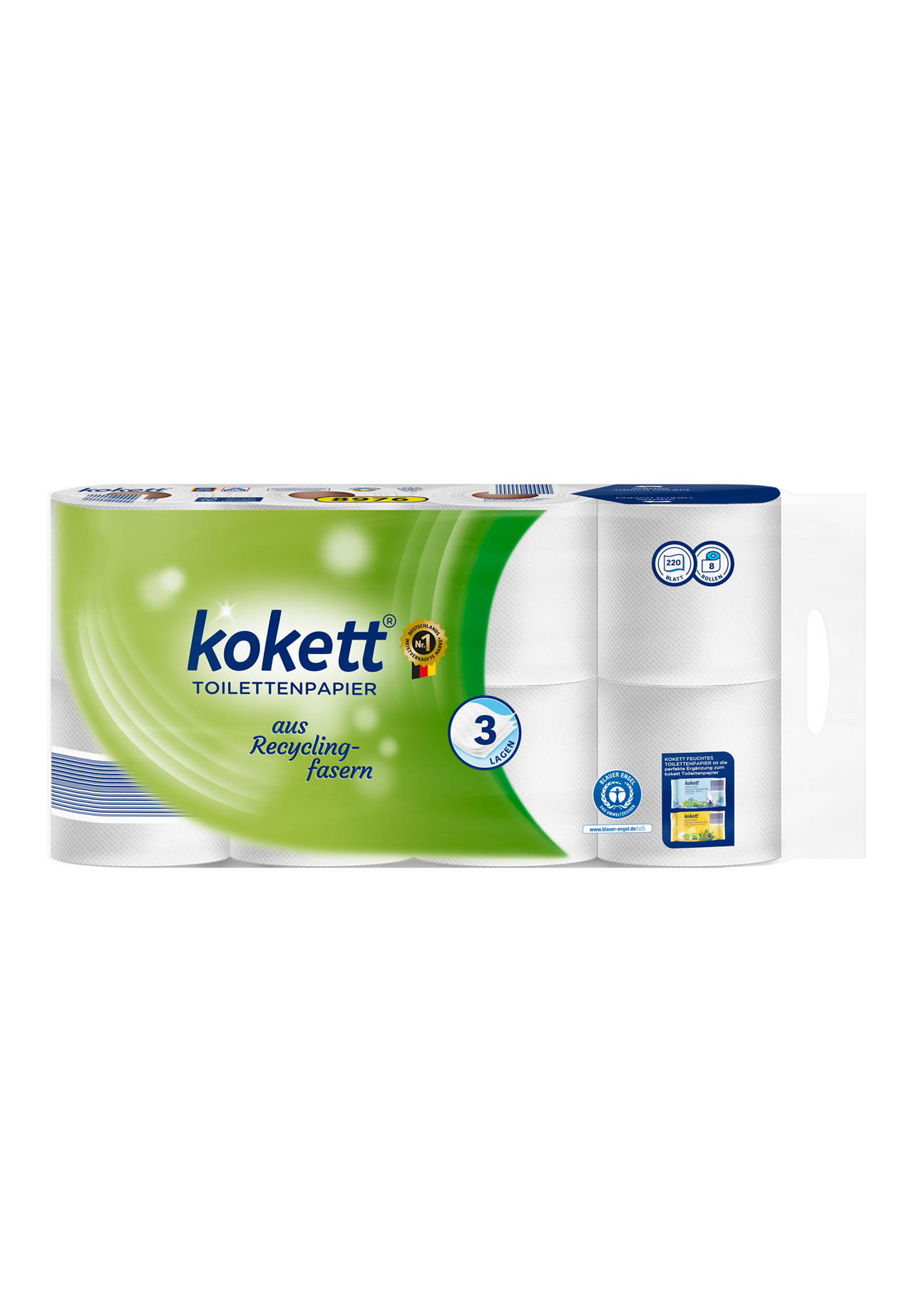 Recycling Toilettenpapier 3-lagig, 8 x 220 Blatt
