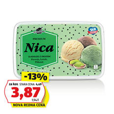 Premium sladoled Nica, pistacija-lešnik-piškotek