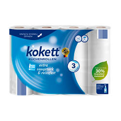 KOKETT Küchenrollen 3-lagig, 4 x 64 Blatt