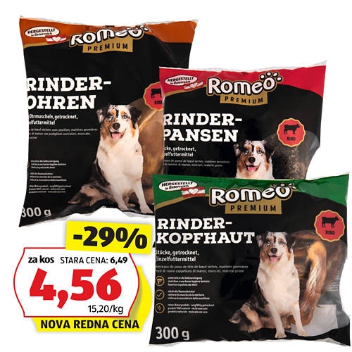 Skupina 1, ROMEO PREMIUM Prigrizki za pse, goveja koža