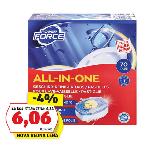 tablete za strojno pomivanje posode, power force, 1kos