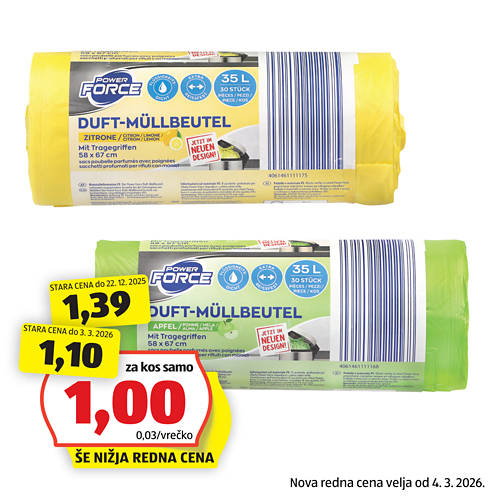 Skupina 1, Vrečke za smeti z ročaji, vonj jabolka