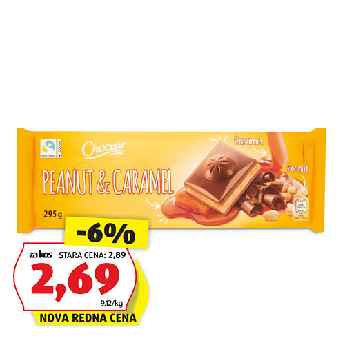 mlečna polnjena čokolada, arašidi in karamela