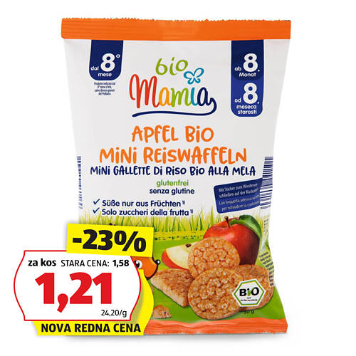 bio mini riževi vaflji, jabolko
