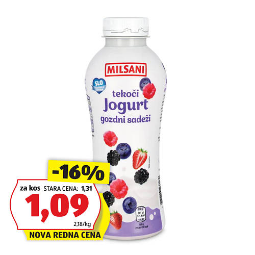 tekoči sadni jogurt, gozdni sadeži, milsani, 500g