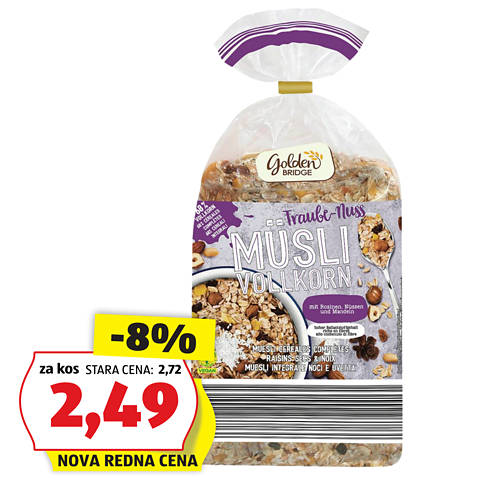 muesli, z rozinami in oreščki