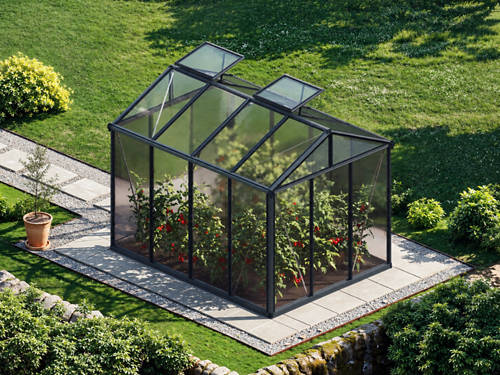 Rückansicht 1, Gewächshaus Prestige Alu Anthrazit