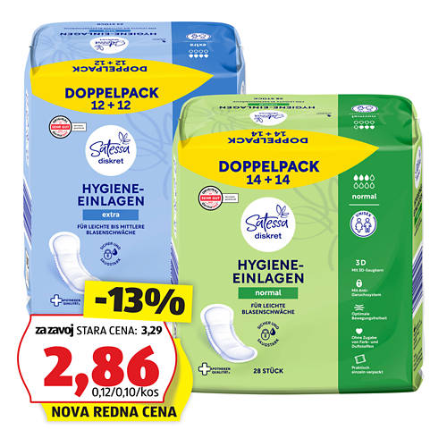 Skupina 1, Vložki za inkontinenco, normal