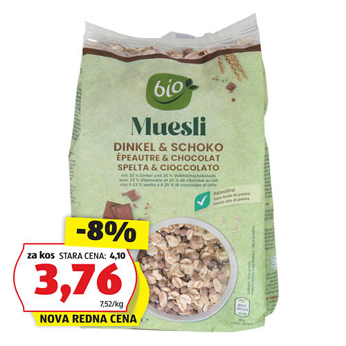 bio muesli, pira-čokolada
