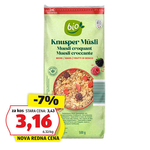 bio hrustljav muesli, jagodičevje